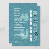 SURPRISE 40. Modern Birthday Blue and White V15 Einladung (Vorne/Hinten)