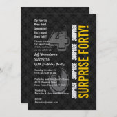 SURPRISE 40th Modern Birthday Black and Gold V001 Einladung (Vorne/Hinten)