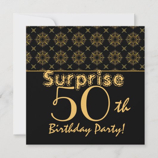 SURPRISE 50th Birthday Gold Black Vintage W1904 Einladung (Vorderseite)