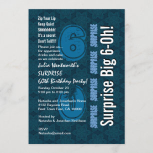 SURPRISE 60. Modern Birthday Blue Stars und White Einladung