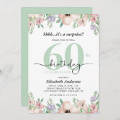 Surprise 60th Birthday Party Elegant Pastel Floral Einladung (Vorne/Hinten)