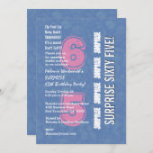SURPRISE 65th Modern Birthday Blue and Pink V04 Einladung (Vorne/Hinten)