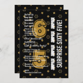 SURPRISE 65th Modern Birthday Gold und Black W199B Einladung (Vorne/Hinten)