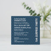 SURPRISE 70. Geburtstag Navy Blue Retro Muster Einladung (Stehend Vorderseite)