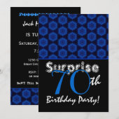SURPRISE 70. Geburtstag Royal Blue Stars W1448 Einladung (Vorne/Hinten)