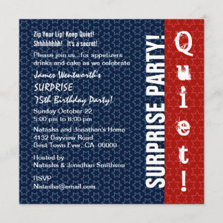 SURPRISE 75. Geburtstag Moderner Red White Blue St Einladung