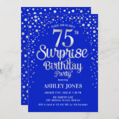 Surprise 75th Birthday Party - Silver & Royal Blue Einladung (Vorne/Hinten)