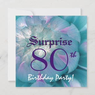 SURPRISE 80. Geburtstag Blau und Lila Dahlia W078 Einladung