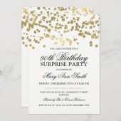 Surprise 90th Birthday Party Gold Foil Confetti Einladung (Vorne/Hinten)