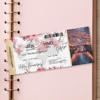 Surprise Birthday Boarding Pass Tokio Sakura Einladung