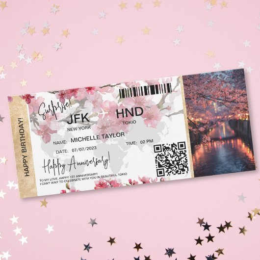 Surprise Birthday Boarding Pass Tokio Sakura  Einladung