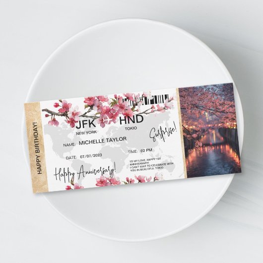 Surprise Birthday Boarding Pass Tokio Trip Ticket Einladung