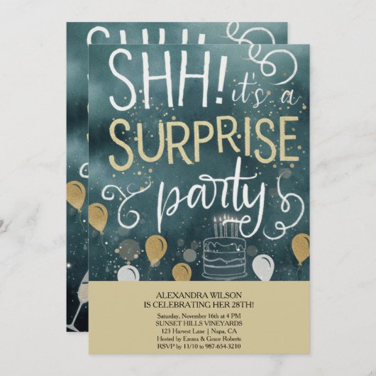 Surprise Birthday Party Invitation Einladung (Vorne/Hinten)