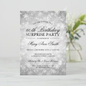 Surprise Birthday Party Silver Winter Wonderland Einladung (Stehend Vorderseite)