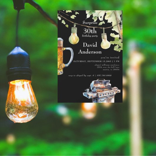 Surprise Black 30th BBQ Birthday Invitation Einladung