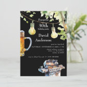 Surprise Black 30th BBQ Birthday Invitation Einladung (Stehend Vorderseite)