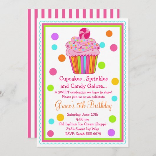 Surprise Candy Cupcake Birthday Invitation Einladung (Vorne/Hinten)