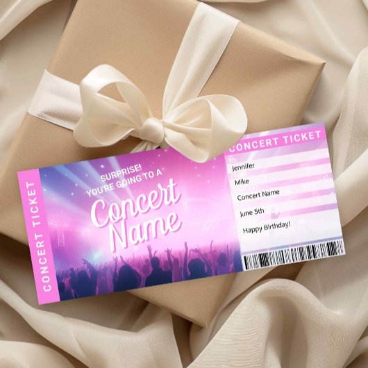 Surprise Concert Gift Ticket Music Reveal Card Einladung