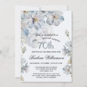 SURPRISE Elegant Blue Floral 70th Birthday  Einladung (Vorderseite)