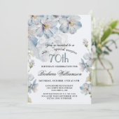 SURPRISE Elegant Blue Floral 70th Birthday  Einladung (Stehend Vorderseite)
