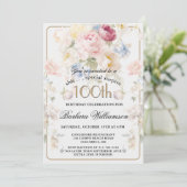 SURPRISE Elegant Painted Floral 100th Birthday  Einladung (Stehend Vorderseite)