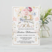 SURPRISE Elegant Painted Floral 90th Birthday  Einladung (Stehend Vorderseite)