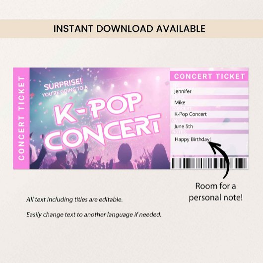 Surprise K-Pop Concert Ticket Fan Gift Reveal Card Einladung