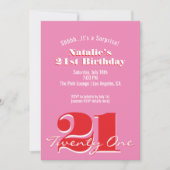 SURPRISE! Modern Pink Red Minimalist 21st Birthday Einladung (Vorderseite)