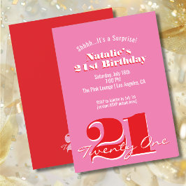 SURPRISE! Modern Pink Red Minimalist 21st Birthday Einladung