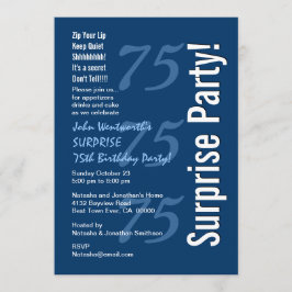 SURPRISE Moderne 75. Geburtstag Navy Blau und Weiß Einladung