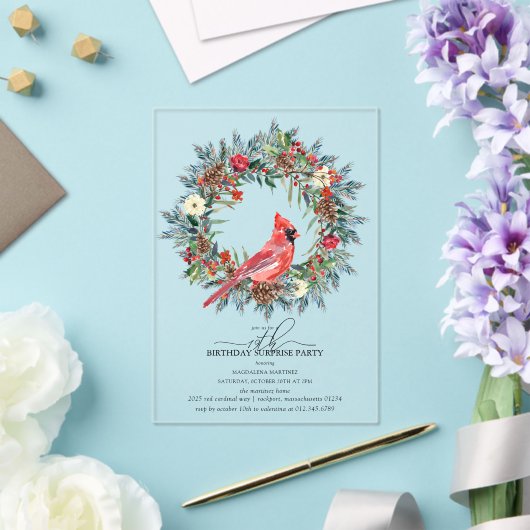SURPRISE PARTY 19th Birthday Cardinal Wreath Acryleinladungen (In Situ (Hochzeit))