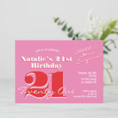 SURPRISE PARTY 21st Birthday Pink Red Minimalist  Einladung (Stehend Vorderseite)