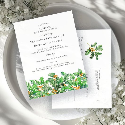 SURPRISE PARTY 35th Birthday December Birth Flower Einladungspostkarte