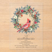 SURPRISE PARTY 45th Birthday Cardinal Wreath Acryleinladungen (Vorderseite)