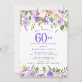 SURPRISE PARTY 60th Birthday Pretty Purple Floral Einladung (Vorderseite)