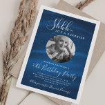 SURPRISE Photo 50th Birthday Party Blue Glam  Einladung<br><div class="desc">An elegant "50th Birthday" party invitation design with personalized photo,  modern typography and a sparkling fabric background.</div>