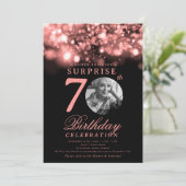 SURPRISE Photo 70th Birthday Rose Gold Midnight Einladung (Stehend Vorderseite)
