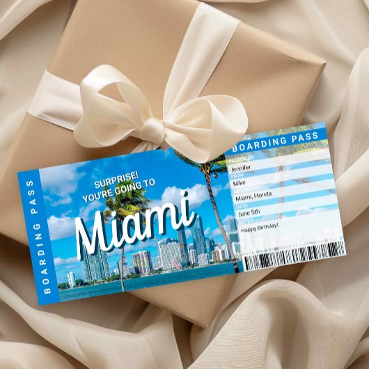Surprise Trip to Miami Gift Boarding Pass Card Einladung