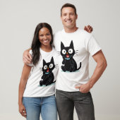 Surprised Black Cartoon Cat T-Shirt (Unisex)