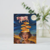 Surprised Breakfast Lady Pancakes Coffee Pink Cow Postkarte (Stehend Vorderseite)