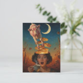 Surprised Breakfast Pancakes Coffee Pink Cow Postkarte (Stehend Vorderseite)