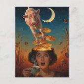 Surprised Breakfast Pancakes Coffee Pink Cow Postkarte (Vorderseite)