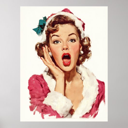 Surprised Retro Christmas Pin-Up Poster (Vorne)