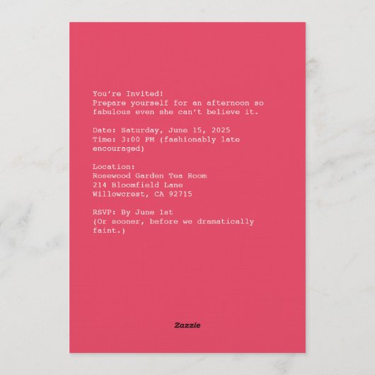 Surprised Retro Glamour Lady Einladung (Rückseite)