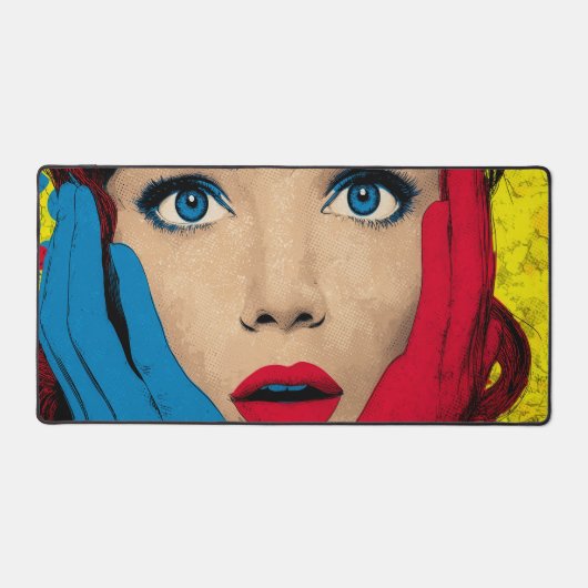 Surprised Woman in Pop Art Schreibtischunterlage (Vorderseite)