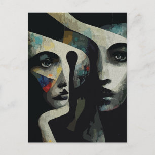 Surreal Abstrakt miteinander verflochtene Gesichte Postkarte