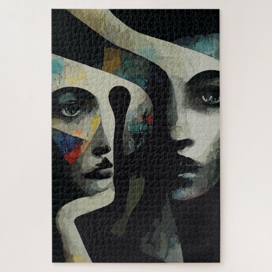 Surreal Abstrakt miteinander verflochtene Gesichte Puzzle (Vertikal)