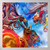 Surreal Abstraktes aquamarines Rotgold Karussell P Poster (Vorne)