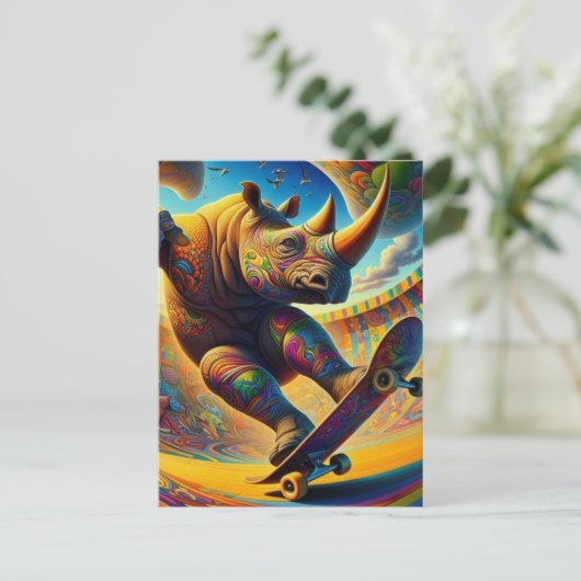 Surreal-Adorable Rhino Postkarte (Stehend Vorderseite)