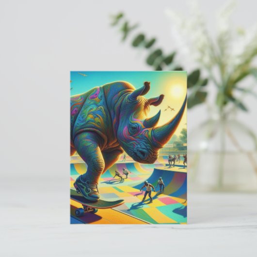 Surreal-Adorable Rhino Postkarte (Stehend Vorderseite)